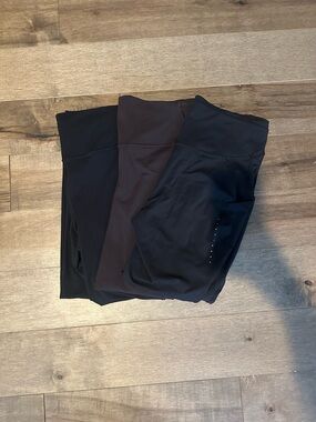 Three-Pack Lululemon Active Capri Leggings in Black and Dark Brown